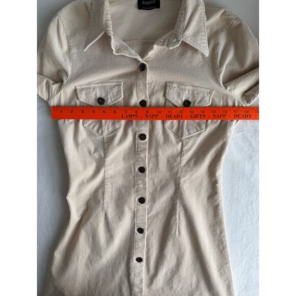 Bardot Australian Made Corduroy Button Up Shirt Dress Cream Large Western Fall - Picture 9 of 12